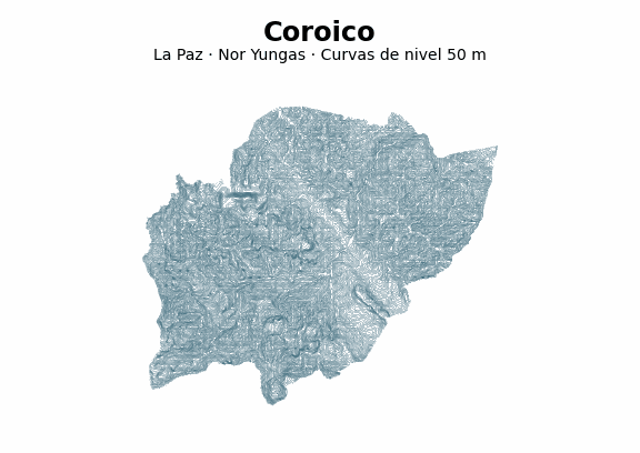 Curvas de nivel cada 50 m - Municipio de Coroico, La Paz