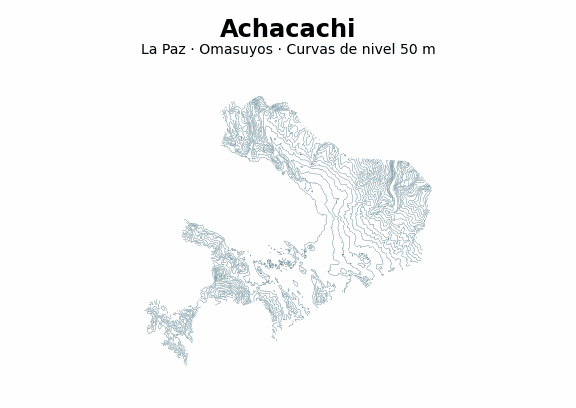 Curvas de nivel cada 50 m - Municipio de Achacachi, La Paz