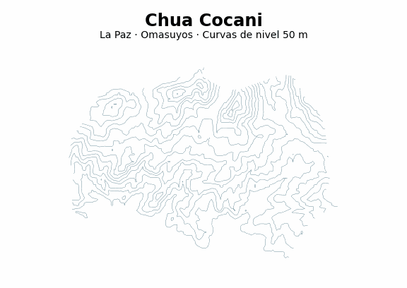 Curvas de nivel cada 50 m - Municipio de Chua Cocani, La Paz