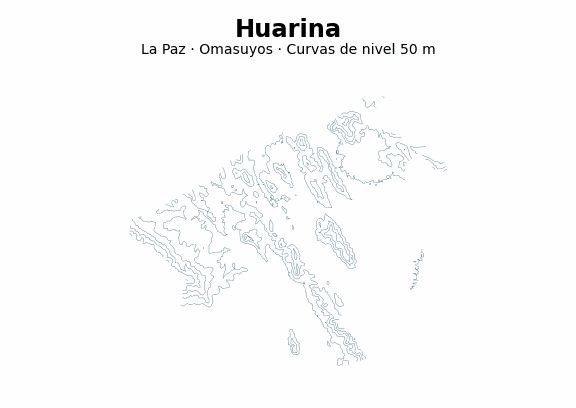Curvas de nivel cada 50 m - Municipio de Huarina, La Paz