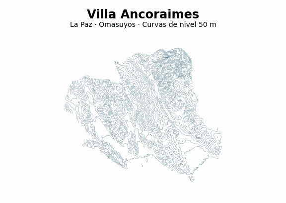 Curvas de nivel cada 50 m - Municipio de Villa Ancoraimes, La Paz