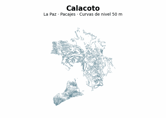 Curvas de nivel cada 50 m - Municipio de Calacoto, La Paz