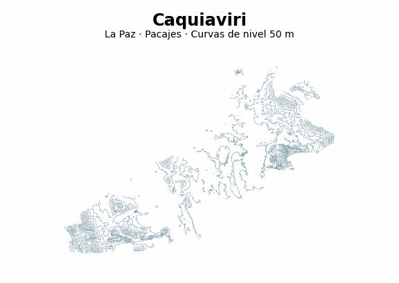 Curvas de nivel cada 50 m - Municipio de Caquiaviri, La Paz
