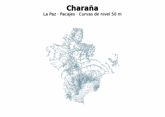 Curvas de nivel cada 50 m - Municipio de Charaña, La Paz