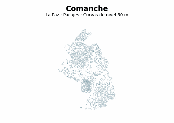 Curvas de nivel cada 50 m - Municipio de Comanche, La Paz