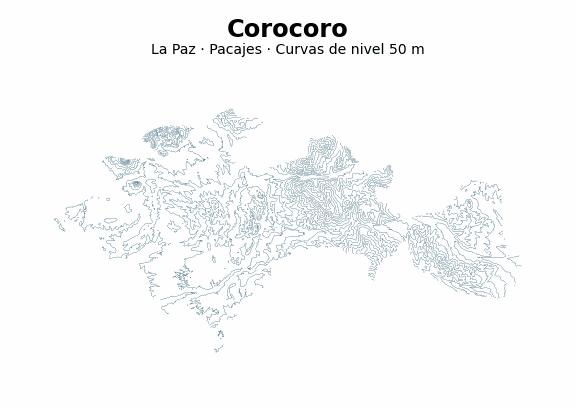 Curvas de nivel cada 50 m - Municipio de Corocoro, La Paz