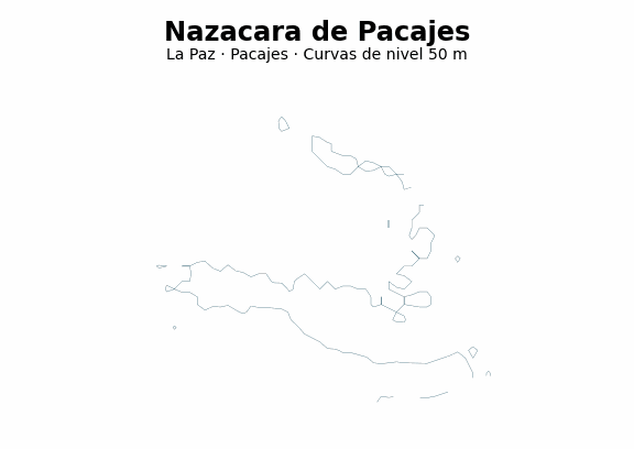Curvas de nivel cada 50 m - Municipio de Nazacara de Pacajes, La Paz