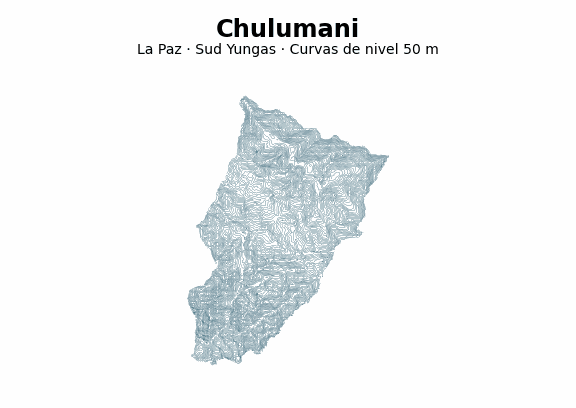 Curvas de nivel cada 50 m - Municipio de Chulumani, La Paz