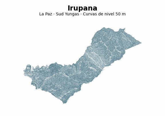 Curvas de nivel cada 50 m - Municipio de Irupana, La Paz