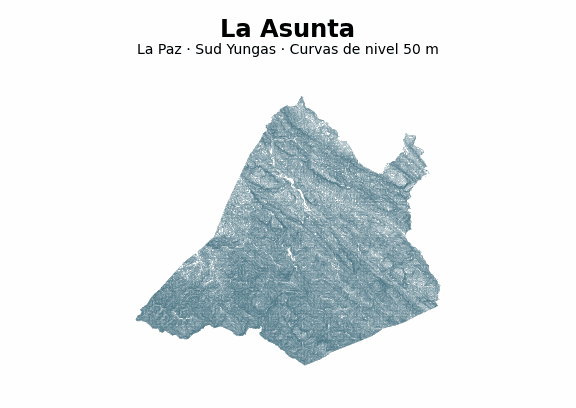 Curvas de nivel cada 50 m - Municipio de La Asunta, La Paz