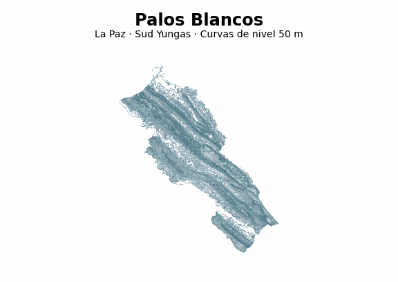 Curvas de nivel cada 50 m - Municipio de Palos Blancos, La Paz