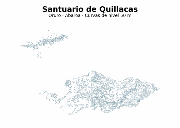 Curvas de nivel cada 50 m - Municipio de Santuario de Quillacas, Oruro