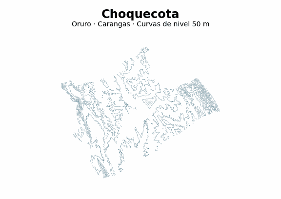 Curvas de nivel cada 50 m - Municipio de Choquecota, Oruro