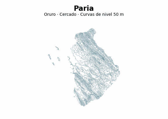 Curvas de nivel cada 50 m - Municipio de Paria, Oruro