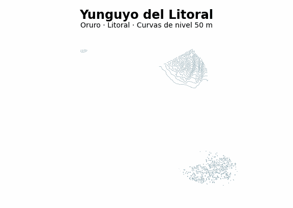 Curvas de nivel cada 50 m - Municipio de Yunguyo del Litoral, Oruro