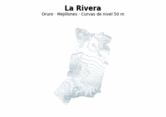 Curvas de nivel cada 50 m - Municipio de La Rivera, Oruro