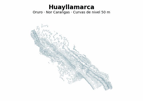 Curvas de nivel cada 50 m - Municipio de Huayllamarca, Oruro