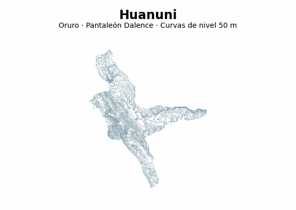 Curvas de nivel cada 50 m - Municipio de Huanuni, Oruro
