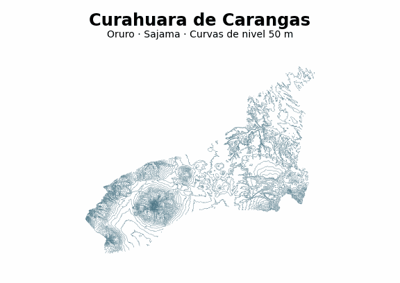 Curvas de nivel cada 50 m - Municipio de Curahuara de Carangas, Oruro
