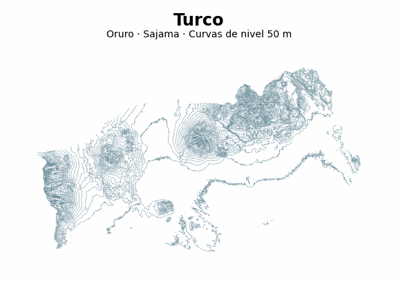 Curvas de nivel cada 50 m - Municipio de Turco, Oruro