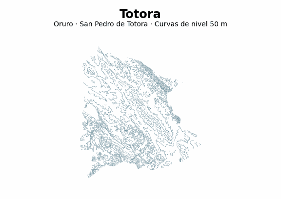 Curvas de nivel cada 50 m - Municipio de Totora, Oruro