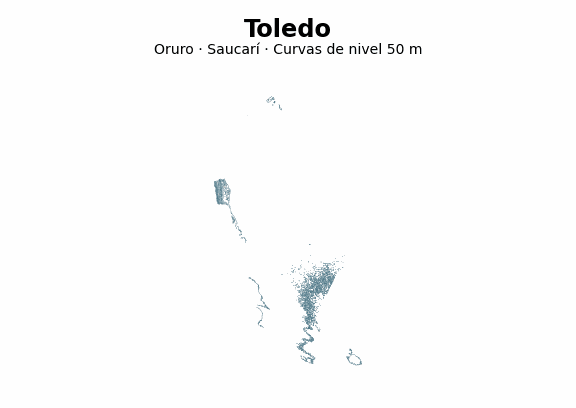 Curvas de nivel cada 50 m - Municipio de Toledo, Oruro