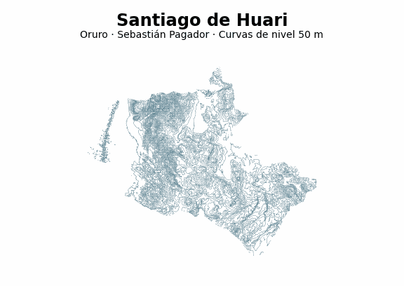 Curvas de nivel cada 50 m - Municipio de Santiago de Huari, Oruro