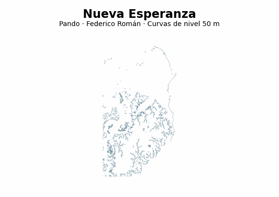 Curvas de nivel cada 50 m - Municipio de Nueva Esperanza, Pando