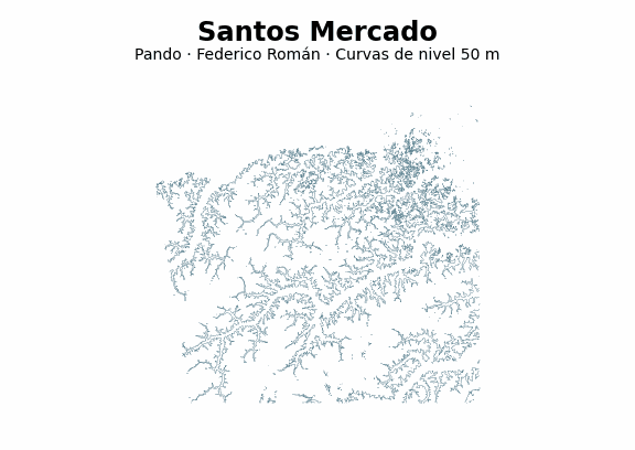 Curvas de nivel cada 50 m - Municipio de Santos Mercado, Pando