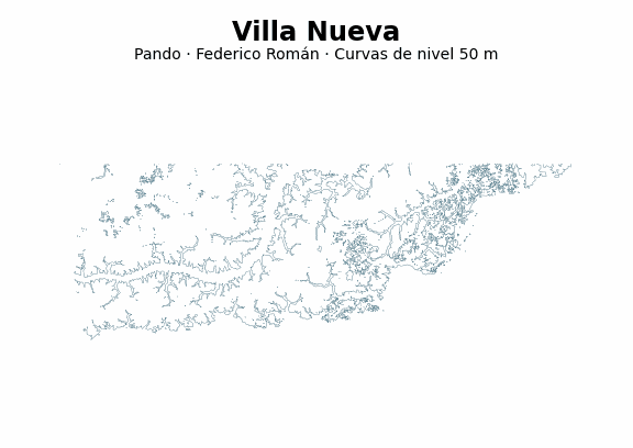 Curvas de nivel cada 50 m - Municipio de Villa Nueva, Pando