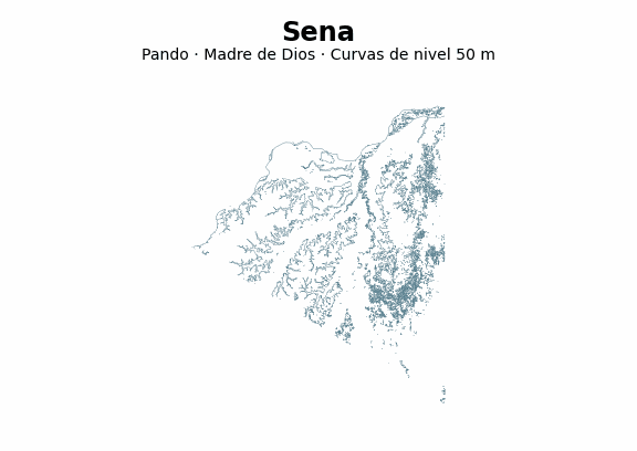 Curvas de nivel cada 50 m - Municipio de Sena, Pando