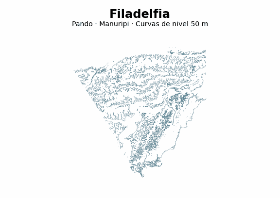 Curvas de nivel cada 50 m - Municipio de Filadelfia, Pando