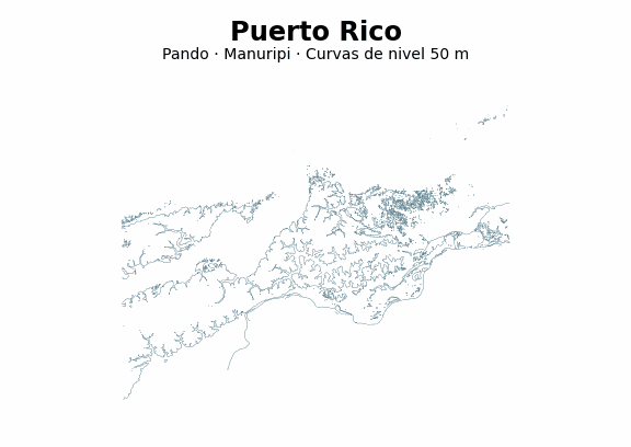 Curvas de nivel cada 50 m - Municipio de Puerto Rico, Pando