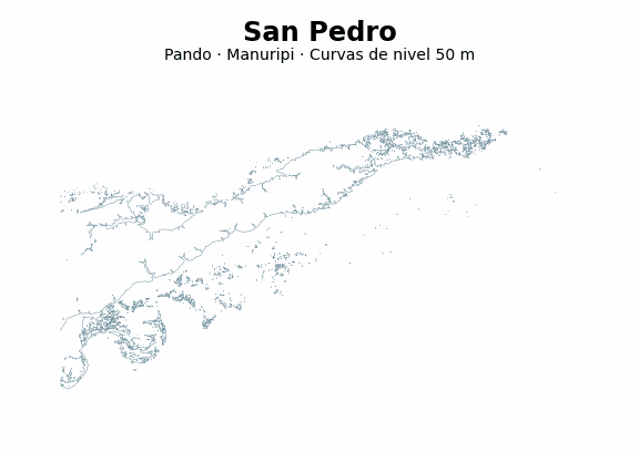 Curvas de nivel cada 50 m - Municipio de San Pedro, Pando