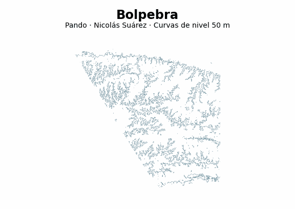 Curvas de nivel cada 50 m - Municipio de Bolpebra, Pando