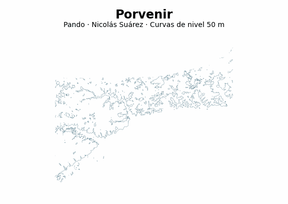 Curvas de nivel cada 50 m - Municipio de Porvenir, Pando