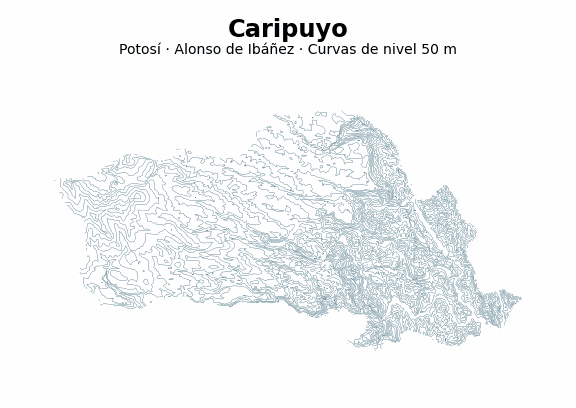 Curvas de nivel cada 50 m - Municipio de Caripuyo, Potosí