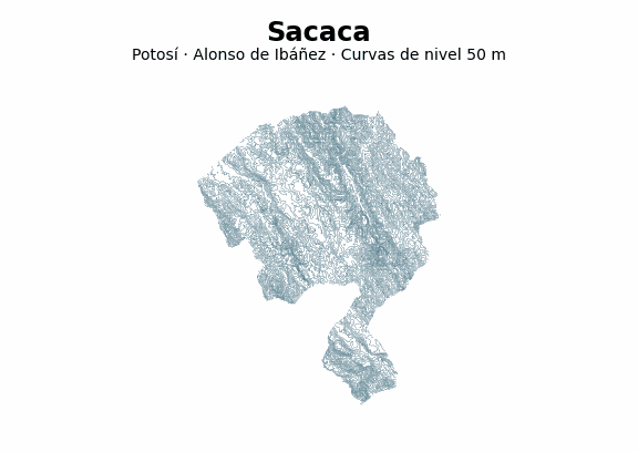 Curvas de nivel cada 50 m - Municipio de Sacaca, Potosí