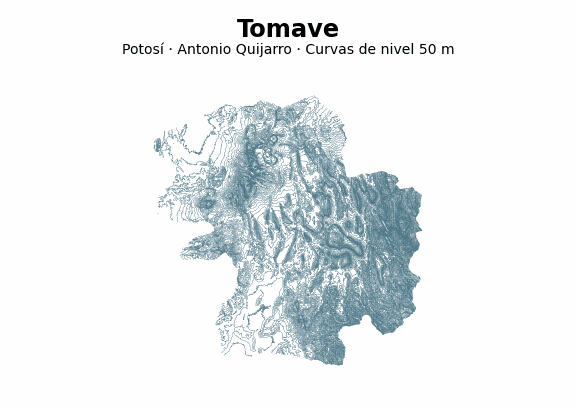 Curvas de nivel cada 50 m - Municipio de Tomave, Potosí