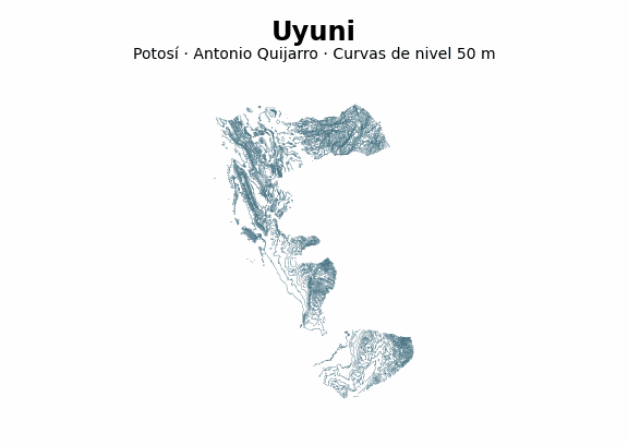 Curvas de nivel cada 50 m - Municipio de Uyuni, Potosí