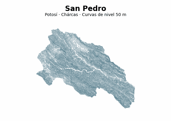 Curvas de nivel cada 50 m - Municipio de San Pedro, Potosí