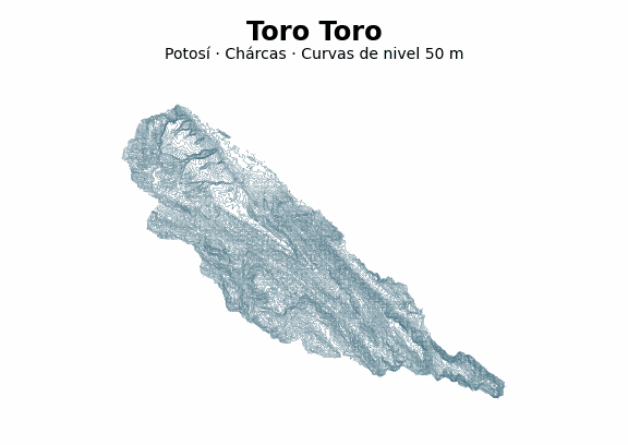 Curvas de nivel cada 50 m - Municipio de Toro Toro, Potosí