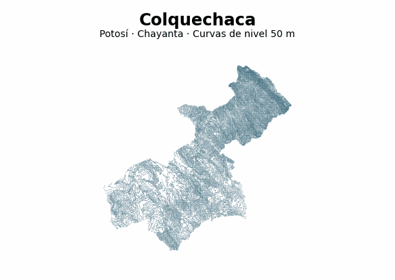 Curvas de nivel cada 50 m - Municipio de Colquechaca, Potosí