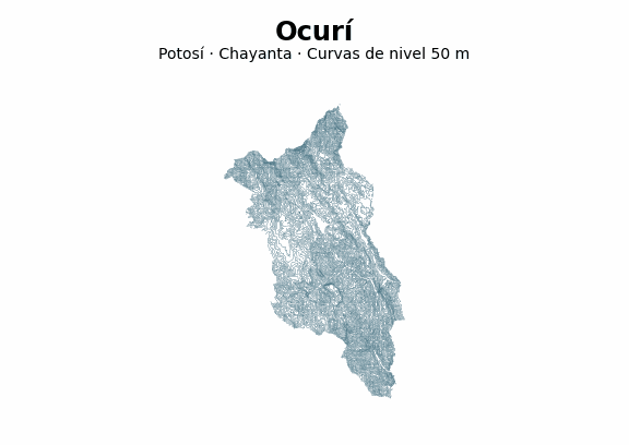 Curvas de nivel cada 50 m - Municipio de Ocurí, Potosí