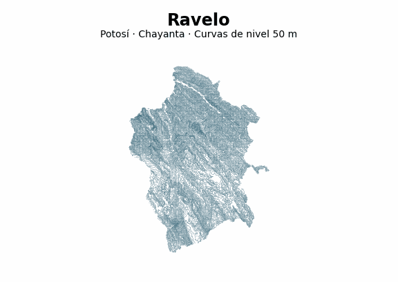 Curvas de nivel cada 50 m - Municipio de Ravelo, Potosí