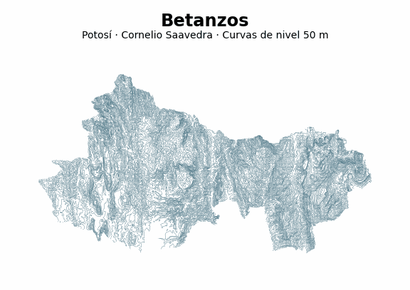 Curvas de nivel cada 50 m - Municipio de Betanzos, Potosí