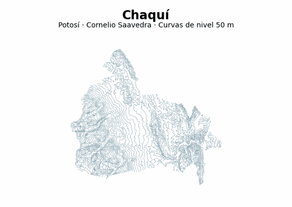 Curvas de nivel cada 50 m - Municipio de Chaquí, Potosí