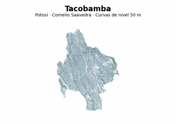 Curvas de nivel cada 50 m - Municipio de Tacobamba, Potosí