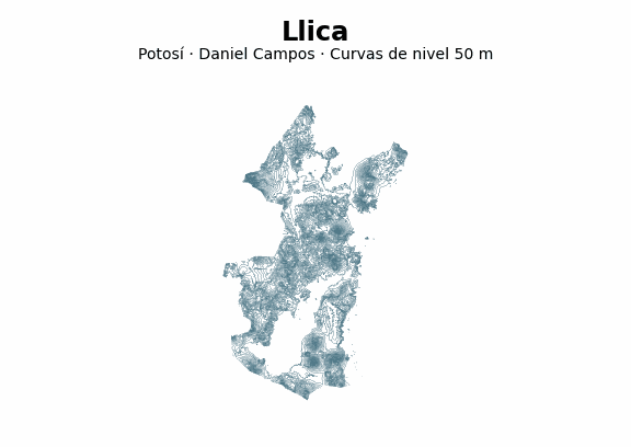 Curvas de nivel cada 50 m - Municipio de Llica, Potosí