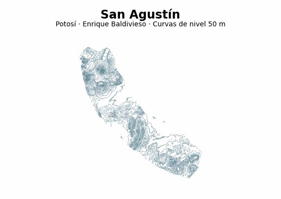 Curvas de nivel cada 50 m - Municipio de San Agustín, Potosí